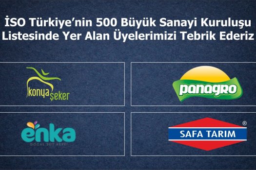 İSO Türkiye'nin 500 Büyük Sanayi Kuruluşu Listesinde Yer Alan Üyelerimiz