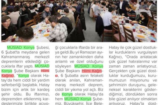 DEPREMZEDE ÇOCUKLAR MÜSİAD KONYA’DA AĞIRLANDI